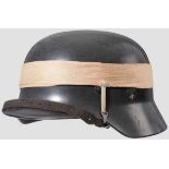A steel helmet M 35, Luftwaffe, DD, with war game band 85 % of smooth blue-grey paint, cloth