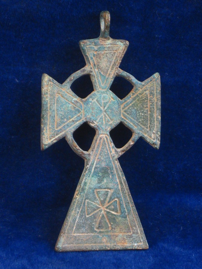 BYZANTINE/RUSSIAN ORTHODOX CROSS.  A pendant made from cast bronze, large size, 3 ¼ inches in length