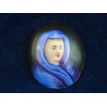 C19th CERAMIC PAINTING . A well painted C19th or earlier oval, domed ceramic painted plaque