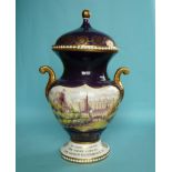 1977 Jubilee: an impressive urn and cover by Longton Hall painted by D.R. Bowkett with a view of