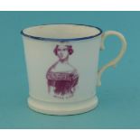 Polka and Jenny Lind: an unusual small porcelaineous mug printed in pink with a named portrait and a