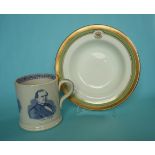 1874 Disraeli: a cylindrical mug printed in blue with named portraits of Disraeli, Derby and Punshon