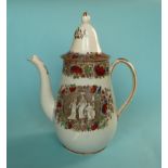 1802 Peace of Amiens: a pearlware coffee pot with domed lid printed in brown and decorated in