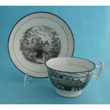 1817 Charlotte in Memoriam: an unusual pearlware cup and saucer printed in black with a view of