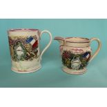 1856 Crimea: a Sunderland pink lustre decorated tankard printed in brown and enamelled in colours,