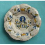 Prince William of Orange: a Dutch Delft lobed dish painted in a pallet of blue, green and yellow