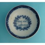 1793 George III: a small pearlware bowl printed in blue with the inscription 'King and Constitution'