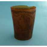 1799 George III: a horn beaker etched with a profile inscribed ‘17 God Save the King 99’, 113mm