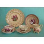 Victoria and Albert:  two pink lustre decorated cups and saucers, a similar bowl, plate and small