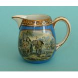 A small oviform jug with blue ground, gold line decoration and 123 border, 79mm potlid, potlids,