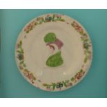 1821 Caroline: an attractive pearlware plate with moulded colourful named profile within a border of