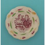 1840 Wedding: a nursery plate the border moulded with animals, printed in pink with named