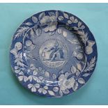 George III: a good blue printed pearlware plate depicting George III presenting a Bible to a child