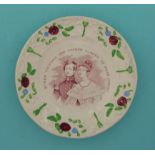 1840 Wedding: a nursery plate the border moulded with colourful flowers of the Union, printed in