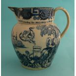 1802 Peace of Amiens: a pearlware jug the oviform body printed in blue with an allegorical scene