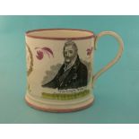 1831 Coronation: a good pearlware mug printed in black with named portraits centred by eight lines