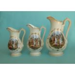 A good graduated set of three baluster shaped jugs: Bacchanalians at Play (379) decorated in gilt