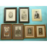 Woven silk pictures depicting Victoria, Albert, Princess Alice, Albert Edward each framed and Prince