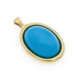 Türkis-Anhänger GG 585/000 mit einem ovalen Türkiscabochon 18 x 12 mm in guter Farbe, L. 27 mm, 5,