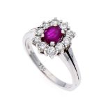 Rubin-Brillant-Ring WG 750/000 mit rund fac. feinen Rubin 0,61 ct in sehr guter Farbe (l.best.)