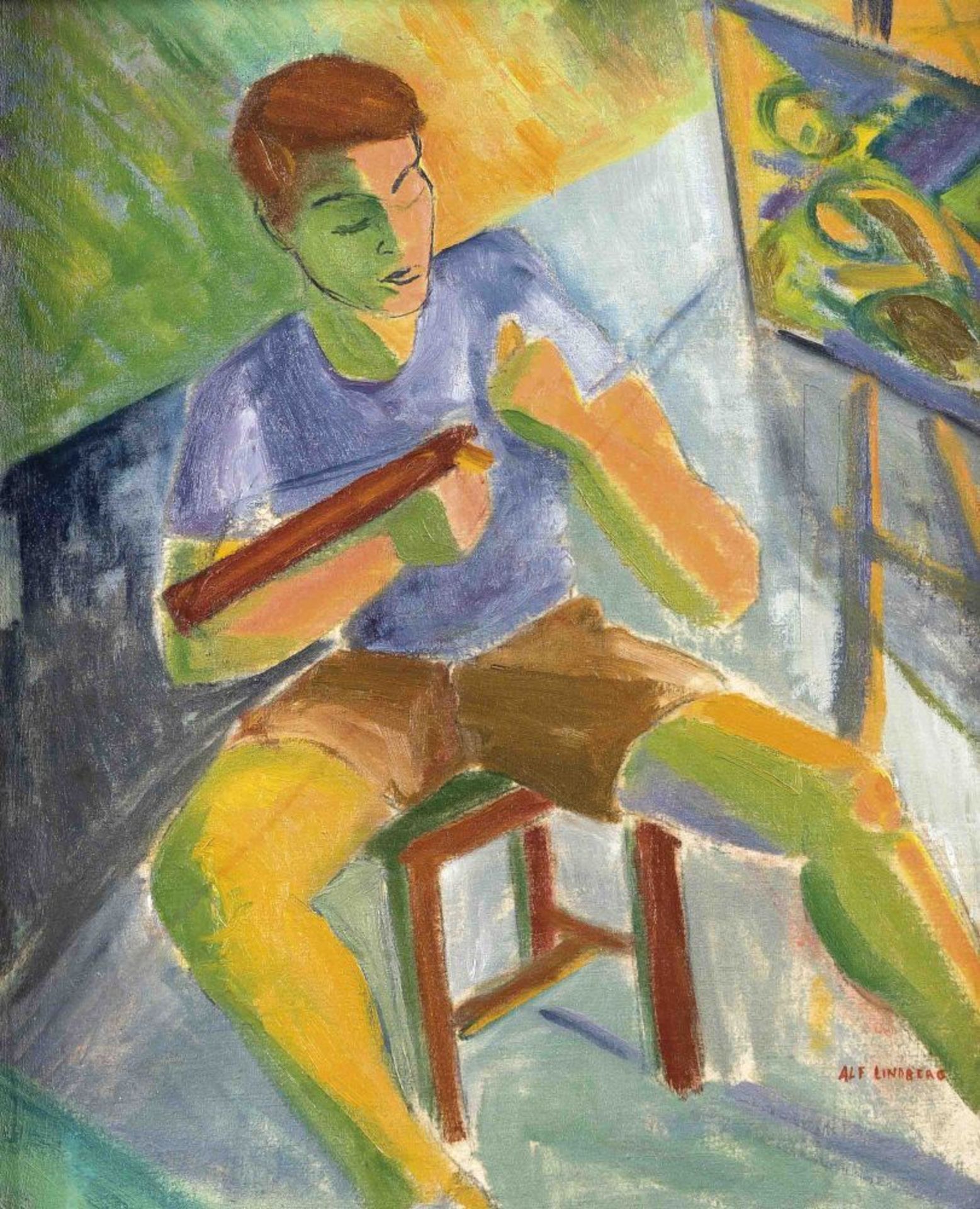 Alf Lindberg (1905-1990), schwedischer Maler, Bildnis eines jungen Mannes an der Staffelei, Öl/