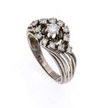 Brillant-Ring GG/WG 585/000 mit einem Brillanten und 12 Diamanten, zus. 0,40 ct W/SI, RG 56, 4,2 g