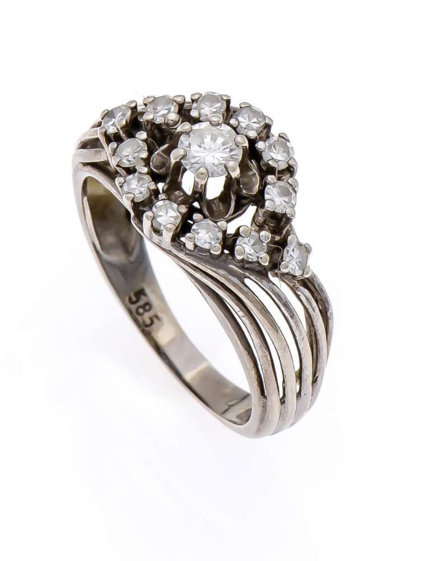 Brillant-Ring GG/WG 585/000 mit einem Brillanten und 12 Diamanten, zus. 0,40 ct W/SI, RG 56, 4,2 g