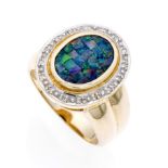 Opal-Brillant-Ring GG/WG 585/000 mit einer ovalen Opaltriplette 14 x 10 mm und Brillanten,zus. 0,