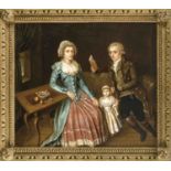 Monogrammist D.K., 2. H. 18. Jh., spätbarockes Familienportrait, in dunklem Interieursitzt das