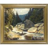 Walter Kuphal (1890-?), märkischer Maler, große Gebirgslandschaft mit Wildbach, womöglichim Harz, wo