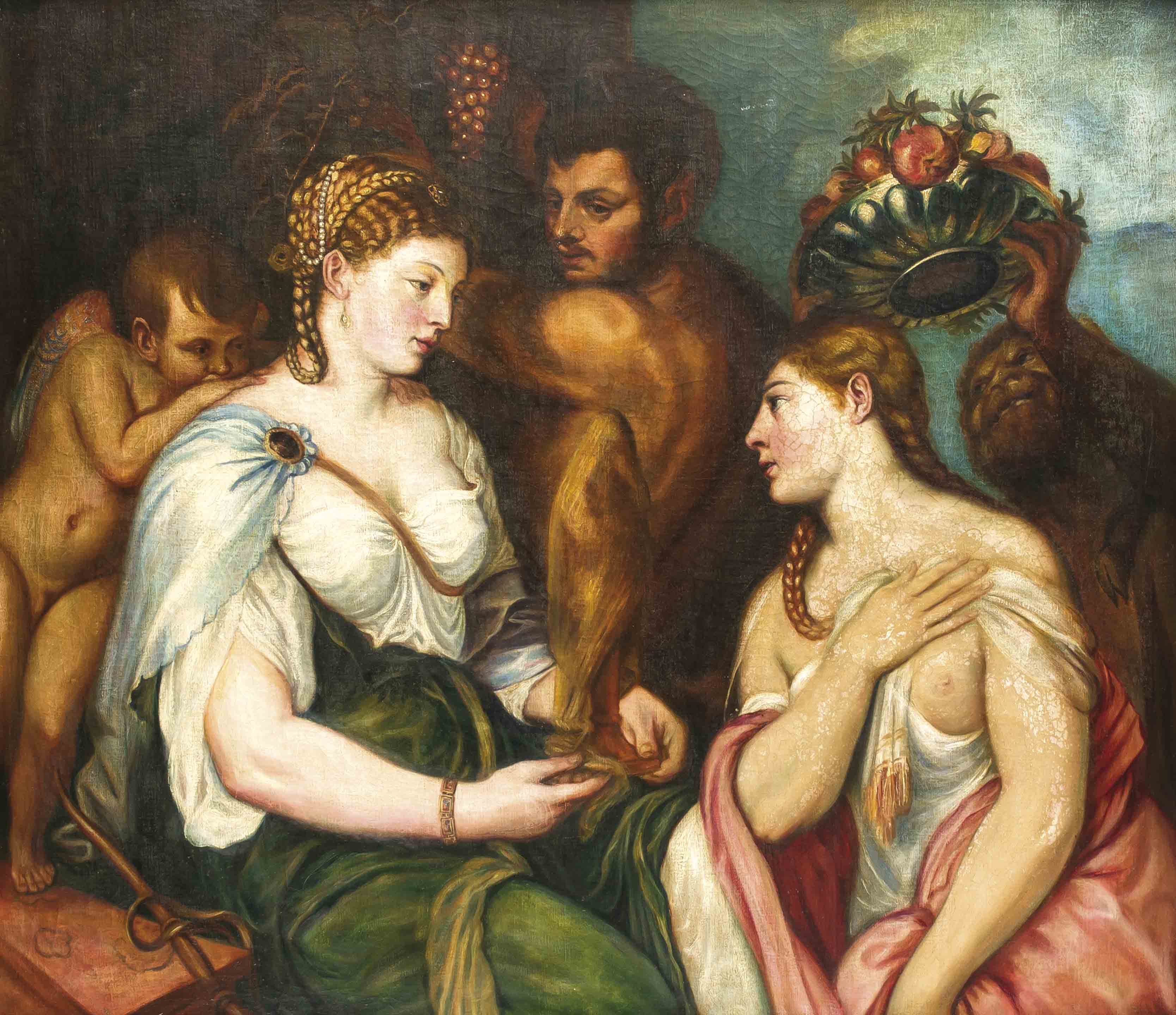 Tizian Vecelli (attr.), Kopie nach, Bacchus und Ceres bringen Venus ihre Gaben dar, Kopie1. H. 19.