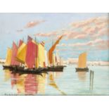 Karl Bartoschek (1870-1943), deutscher Landschafts- u. Ansichtenmaler, Fischerboote vorVenedig, Öl/