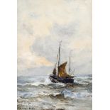 German Grobe (1857-1938), Düsseldorfer Marinemaler, auslaufendes Fischerboot, Aquarell u.Gouache auf