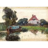 Gerbrand Frederik van Schagen (1880-1968), niederländischer Maler, abendliche Landschaftmit Bauer