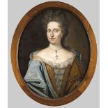 Bildnismaler des 18. Jh., ovales Portrait einer adeligen Dame mit Perlenkette u.Kreuzanhänger, Öl/
