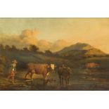 Tiermaler des 17. Jh., 'Paysage Flamand', Hirtenjunge mit Hund und drei Kühen an einemkleinen