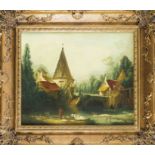 Anonymer Maler Anfang 19. Jh., Wassermühle mit Figurenstaffage, Öl/Lwd., unsign., doubl.,rest., am