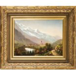 Anonymer Landschaftsmaler um 1900, Blick über Chamonix auf den Mont Blanc, Öl/Holz,unsign., verso