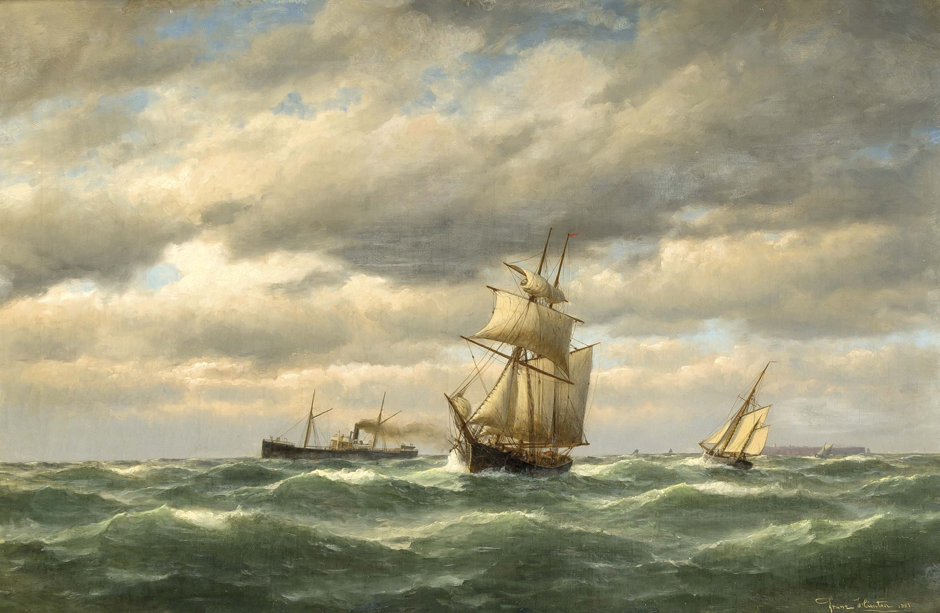 Franz Johann Wilhelm Hünten (1822-1887), Hamburger Marinemaler, Dampfer u. Segler auf Seevor