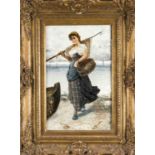 Frederick Reginald Donat (1830-1907), am Ufer stehendes, lachendes Fischermädchen inbretonischer