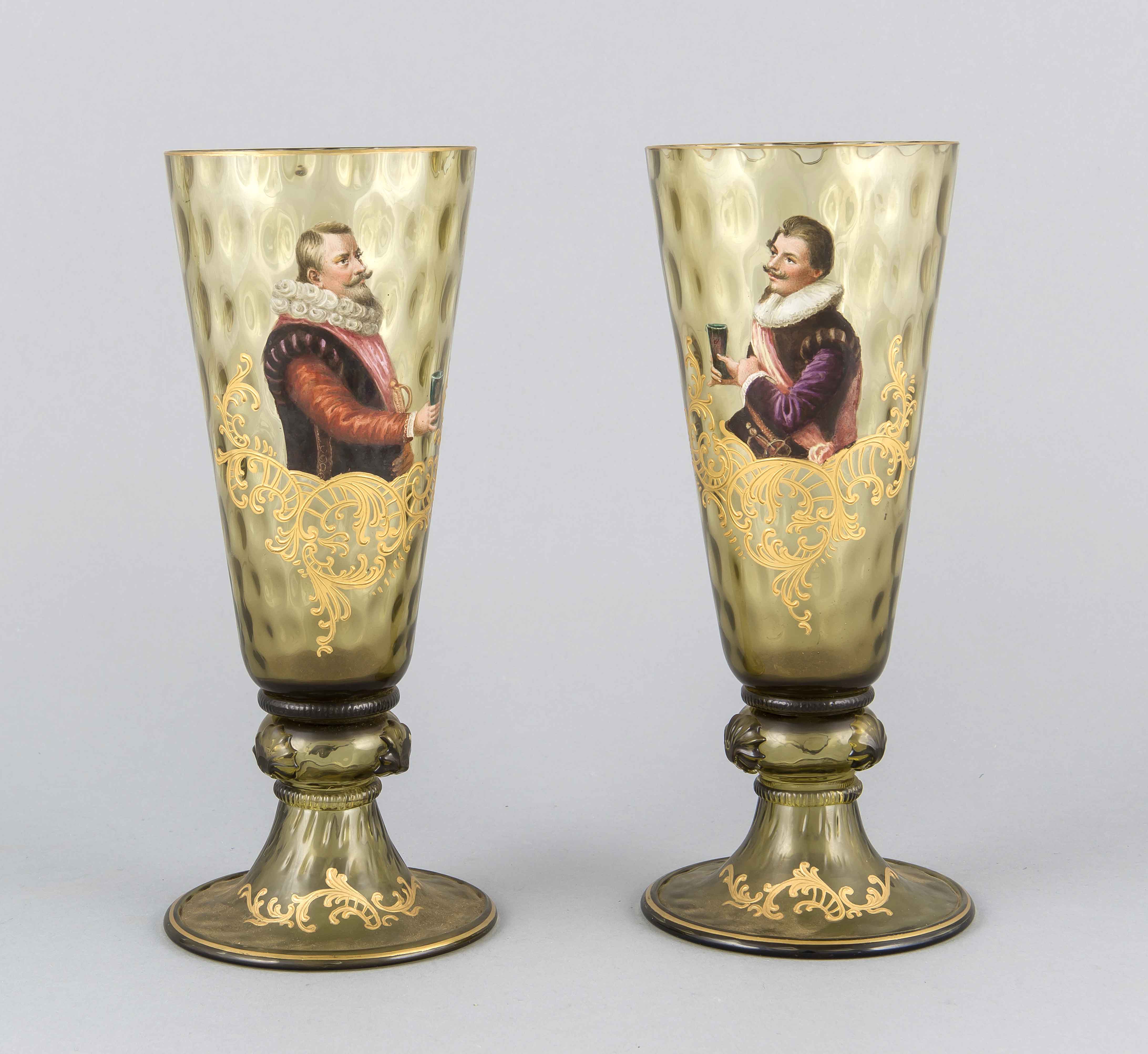 Paar Pokalgläser, um 1900, Stand in Trompetenform, kurzer Schaft mit aufgeschmolzenenNuppen in
