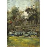 Max Hammerl (1856-1886), Münchener Maler, Blick über einen Lattenzaun auf ein Bauernhaus,Öl/Lwd., u.