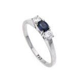 Saphir-Brillant-Ring WG 585/000 mit einem oval fac. Saphir 0,50 ct in sehr guter Farbe und2