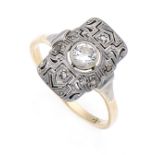 Altschliff-Diamant-Ring GG 585/000 mit einem Altschliff-Diamanten 0,15 ct W/SI undDiamantrosen, RG