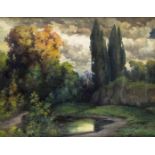Landschaftsmaler um 1900, herbstliches Waldstück, Öl/Lwd., u. li. undeutl. sign. 'Hj Kil'(?), 67 x