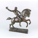 Berthold Stölzer (1881-1938), heroischer, nackter Reiter auf steigendem Pferd, patinierteBronze,