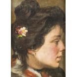 Anonymer Maler um 1900, Profilbildnis eines Mädchens mit Blume im Haar, Öl/Lwd., unsign.,beschn.