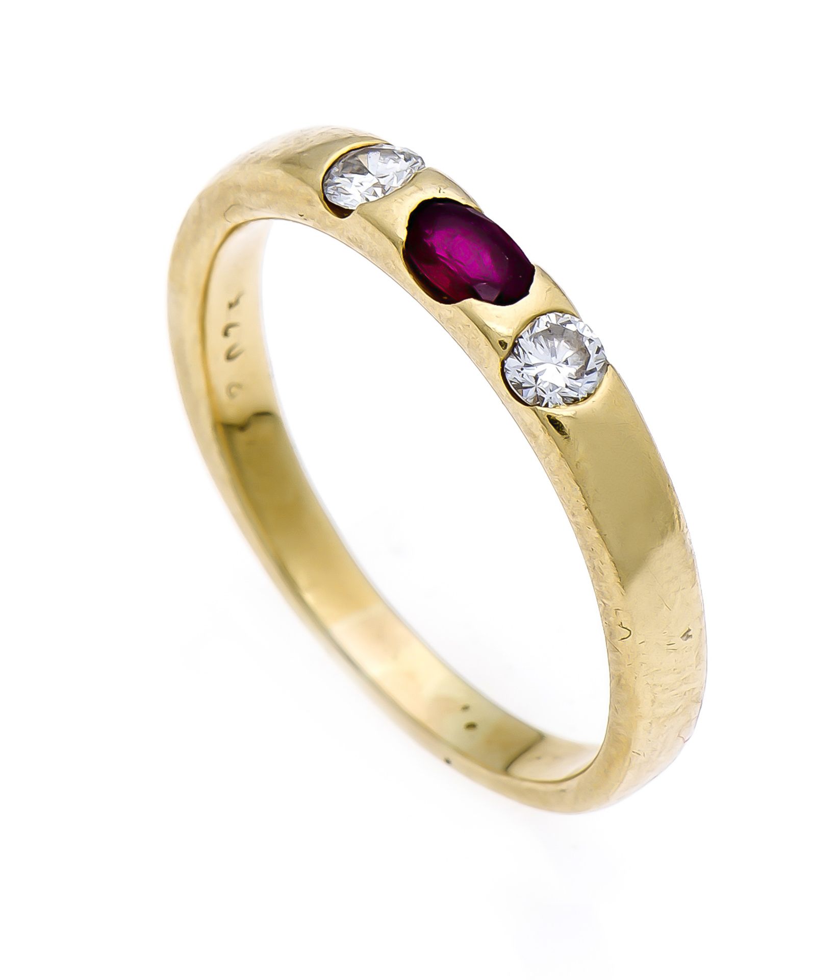 Rubin-Brillant-Ring GG 750/000 mit einem oval fac. Rubin 5 mm in sehr guter Farbe und 2Brillanten,