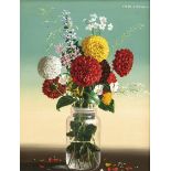 Piero Antonelli (1916-1989), ital. Blumenmaler, Blumenstrauss in Glasvase vor eineLandschaft mit