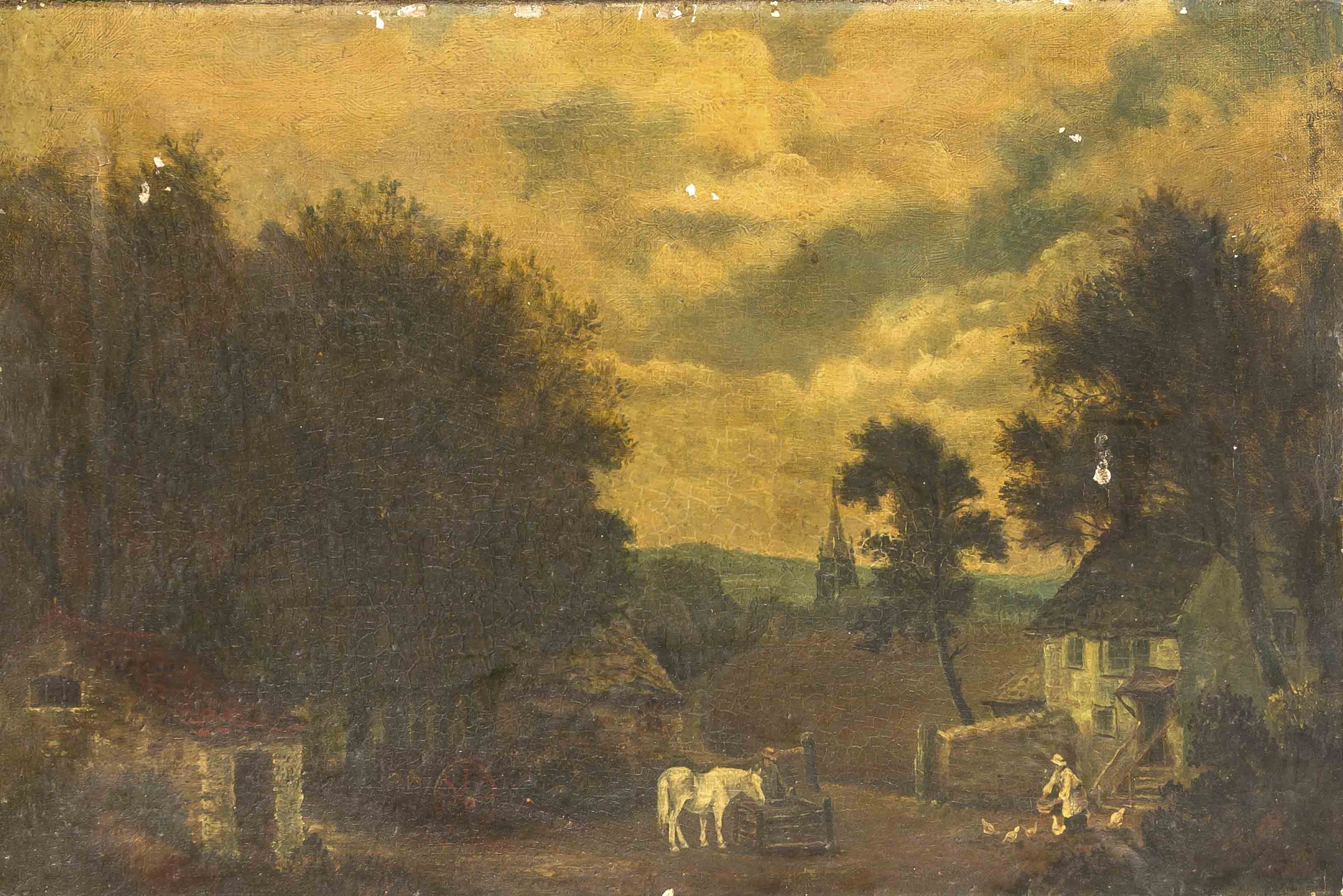 Unidentifizierter Maler des 19. Jh., Paar Landschaftsgemälde mit Figurenstaffage, Öl/Lwd.,unsign., - Image 2 of 2
